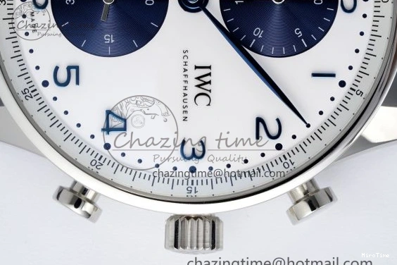 MIROTIME 0206 Portuguese Chrono IW371620 APSF 1:1 Best Edition White Blue Dial on Blue Leather Strap A MultiPurpose 7039